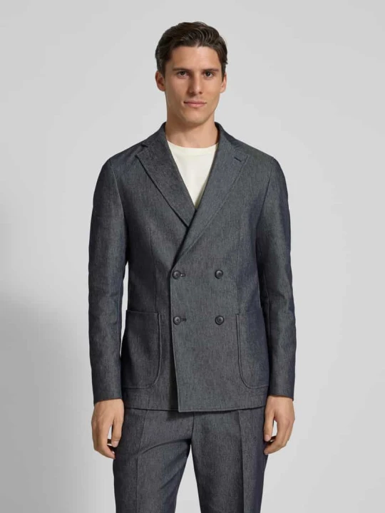 Zdjęcie produktu Marynarka na dwa guziki o kroju slim fit z mieszanki bawełny model ‘HANRY’ Boss Granatowy