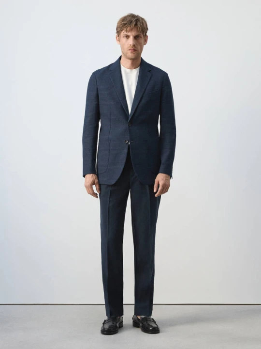 Zdjęcie produktu Marynarka slim fit z lnu i bawełny w kratkę granatowy - Mężczyzna - MANGO MAN