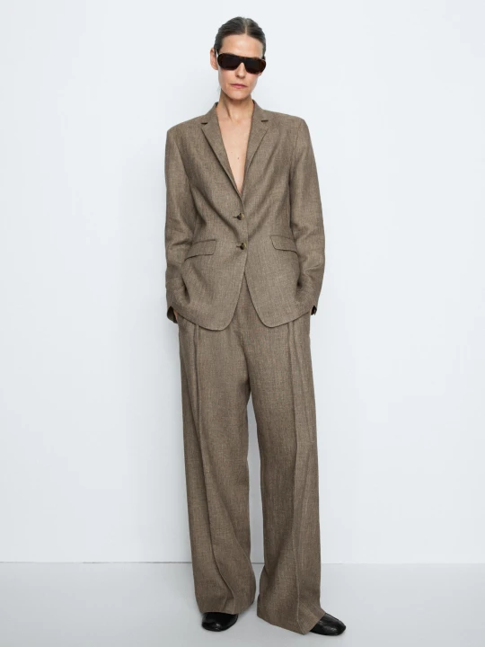 Zdjęcie produktu Marynarka Studio Z Melanżowej Tkaniny - Zielonkawy - Massimo Dutti - Female