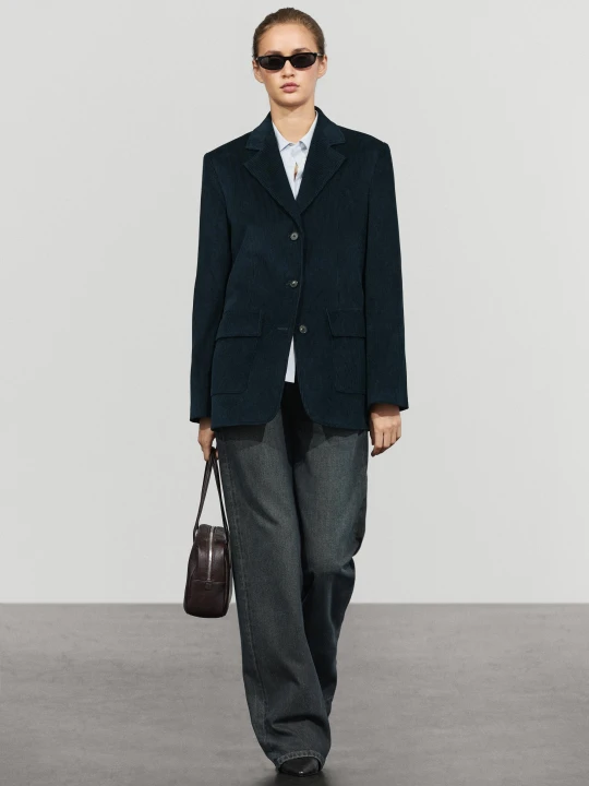 Zdjęcie produktu Marynarka Sztruksowa Ze 100% Bawełny - Ciemnoniebieski - Massimo Dutti - Female