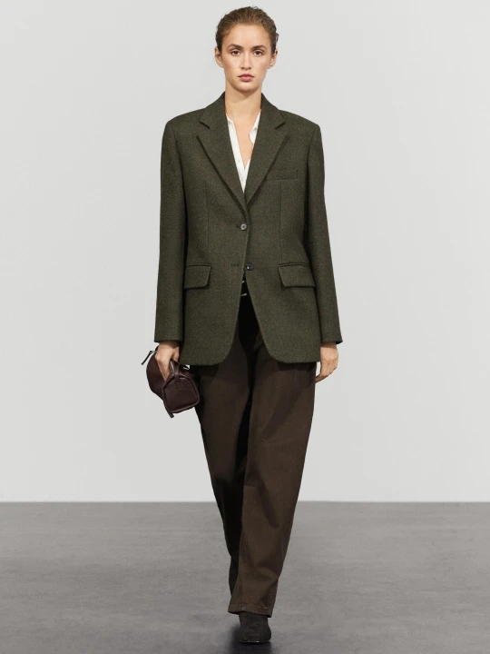 Zdjęcie produktu Marynarka Ze 100% Wełny Melanżowej - Jansy Khaki - Massimo Dutti - Female