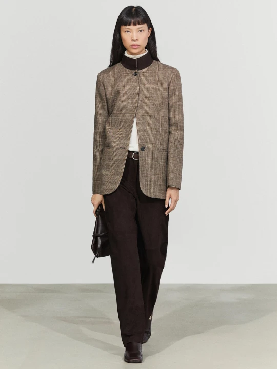 Zdjęcie produktu Marynarka W Kratkę Z Kontrastowym Kołnierzem - Brązowy - Massimo Dutti - Female