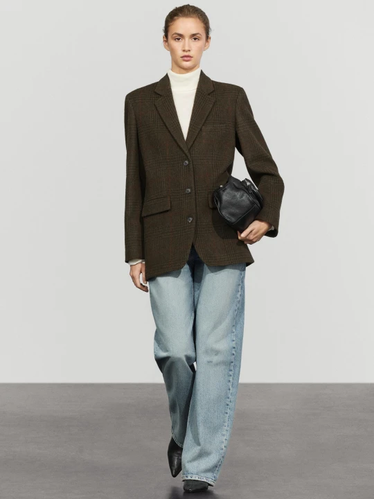 Zdjęcie produktu Marynarka W Kratkę Z Mieszanki Wełny - Norkowy - Massimo Dutti - Female