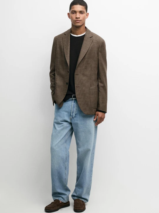 Zdjęcie produktu Marynarka W Pepitkę Ze 100% Wełny - Beżowy Pop - Massimo Dutti - Male