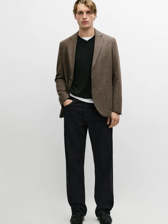Zdjęcie produktu Marynarka W Pepitkę Ze 100% Wełny - Beżowy Pop - Massimo Dutti - Male