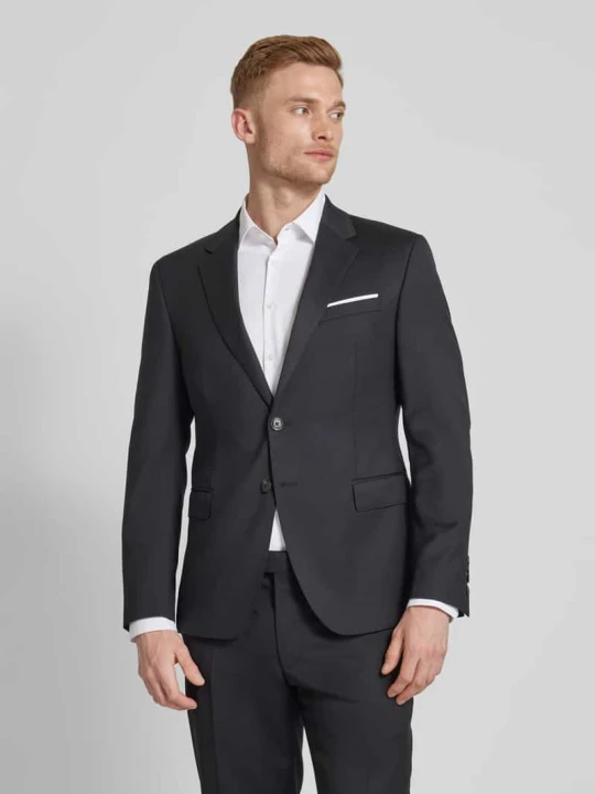 Zdjęcie produktu Marynarka męska JOOP! Collection; Mieszanka bawełny i elastanu; Prosty krój; Model ‘Herby’; Jednolity kolor; Kołnierz z połami; Brustasza; Listwa guzikowa; Kieszenie z