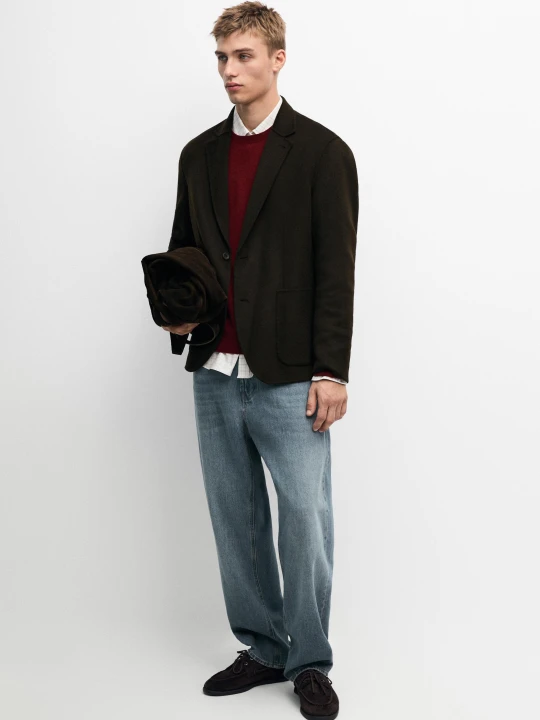 Zdjęcie produktu Marynarka Z Dwuwarstwowej Tkaniny Z Domieszką Wełny - Czekoladowy - Massimo Dutti - Male