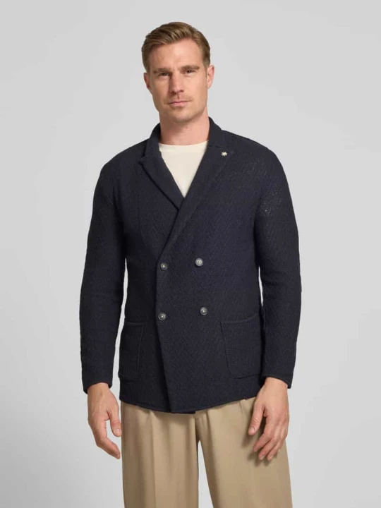 Zdjęcie produktu Marynarka z dzianiny o kroju slim fit z kołnierzem z połami Manuel Ritz Granatowy