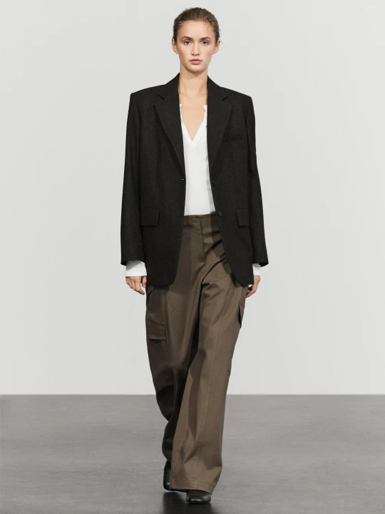 Zdjęcie produktu Marynarka Z Mieszanki Wełny Na Dwa Guziki - Norkowy - Massimo Dutti - Female