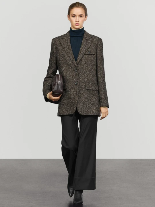 Zdjęcie produktu Marynarka Z Wełną, Zamszem I Wzorem W Jodełkę - Brązowy - Massimo Dutti - Female