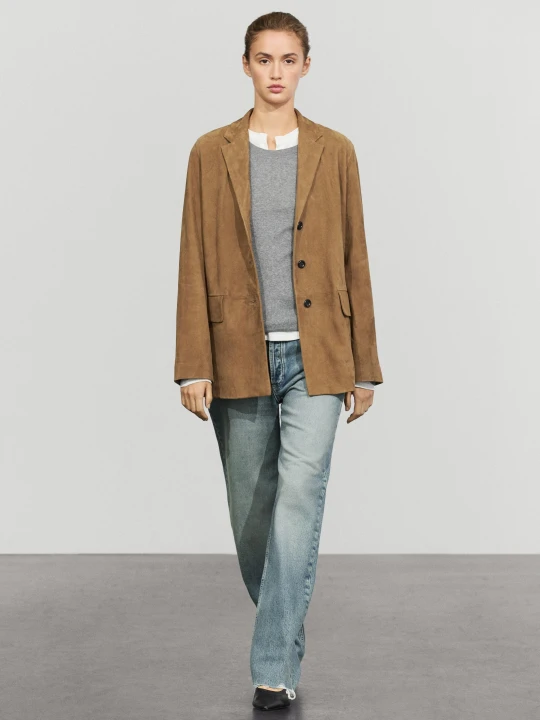 Zdjęcie produktu Marynarka Zamszowa Z Klapami - Piaskowy - Massimo Dutti - Female