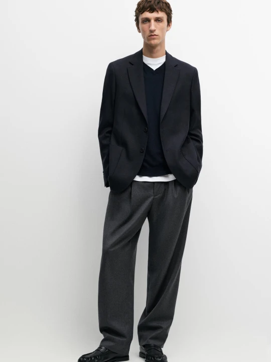 Zdjęcie produktu Marynarka Tailored Fit 100% Kaszmiru - Granatowy - Massimo Dutti - Male