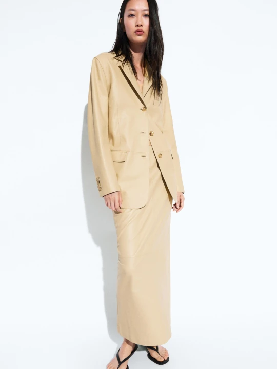 Zdjęcie produktu Marynarka Ze Skóry Nappa - Waniliowy - Massimo Dutti - Female
