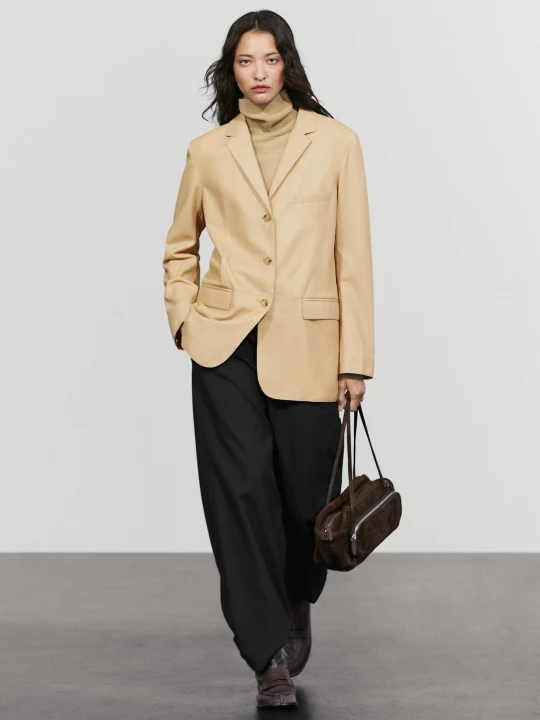 Zdjęcie produktu Marynarka Ze Skóry Nappa - Waniliowy - Massimo Dutti - Female