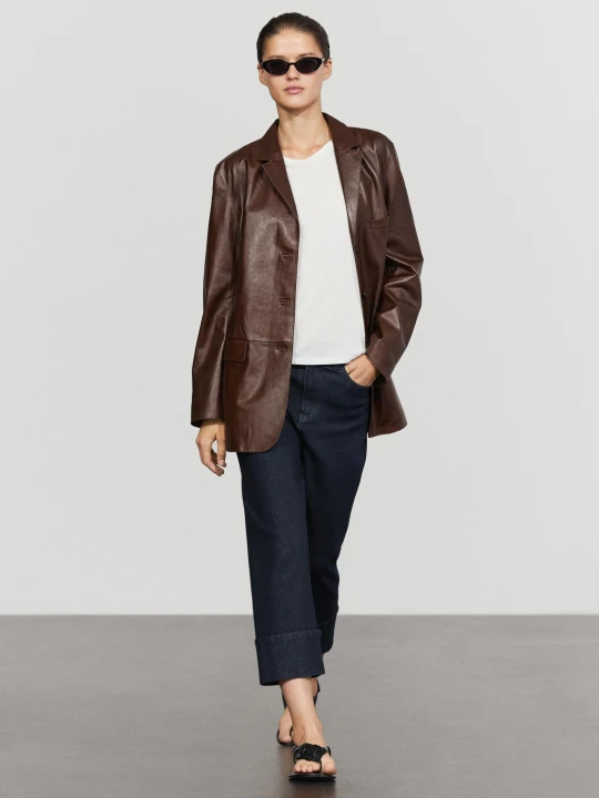 Zdjęcie produktu Marynarka Ze Skóry Nappa Z Kieszeniami - Brązowy - Massimo Dutti - Female