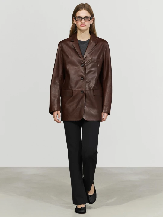 Zdjęcie produktu Marynarka Ze Skóry Nappa Z Kieszeniami - Brązowy - Massimo Dutti - Female