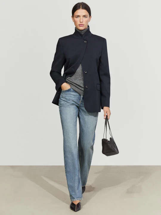 Zdjęcie produktu Marynarka Ze Stójką Z Mieszanki Wełny - Granatowy - Massimo Dutti - Female