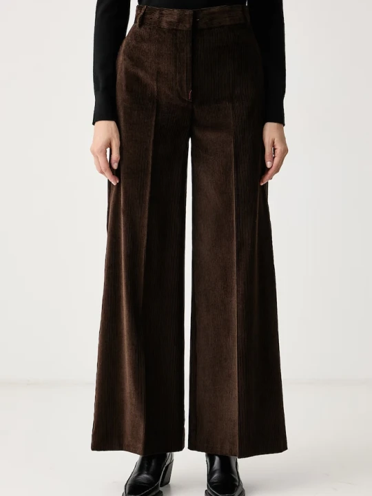 Zdjęcie produktu Max&Co. spodnie wide leg damskie z bawełną CANE brązowy