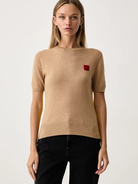 Zdjęcie produktu Max&Co. T-shirt swetrowy damski bawełniany z elastanem CHENZIA beżowy
