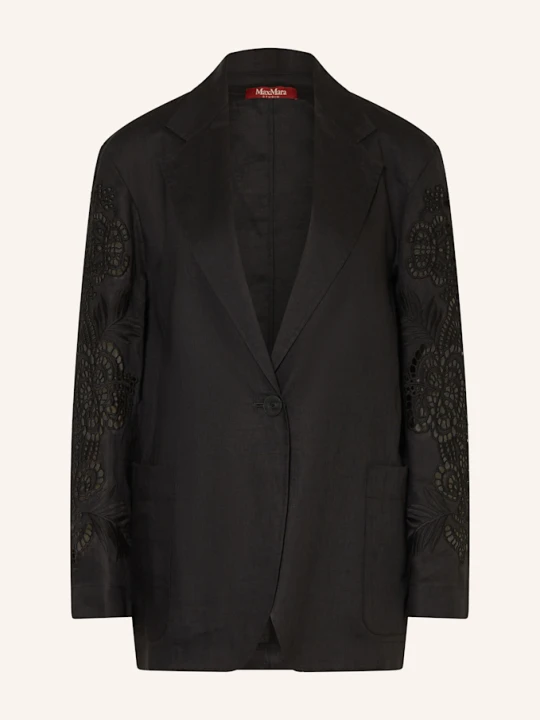 Zdjęcie produktu Max Mara Studio Blezer Angizia Z Lnu Z Koronką schwarz CZARNY