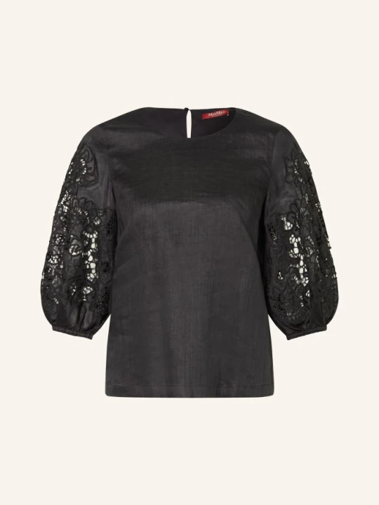 Zdjęcie produktu Max Mara Studio Bluzka Mstordine Z Rękawami 3/4 I Ażurową Koronką schwarz CZARNY
