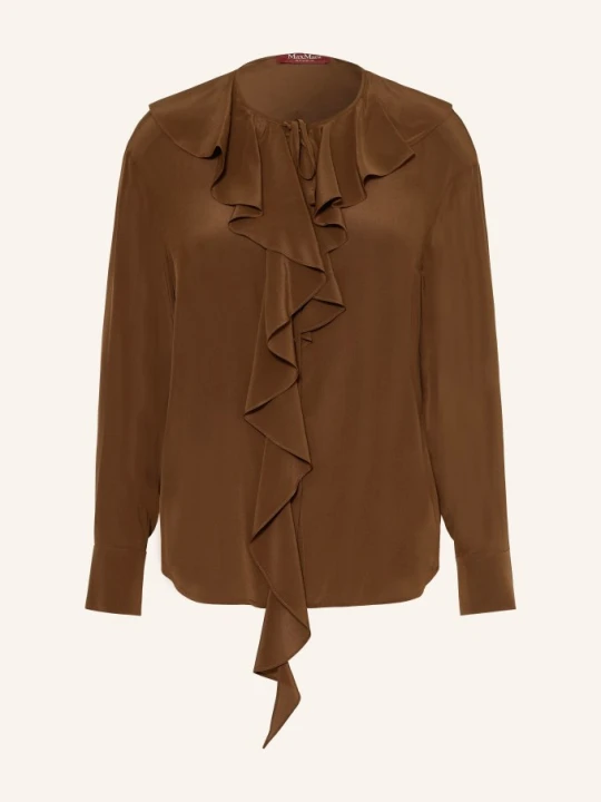 Zdjęcie produktu Max Mara Studio Jedwabna Bluzka Epica Z Falbanami braun BRĄZOWY