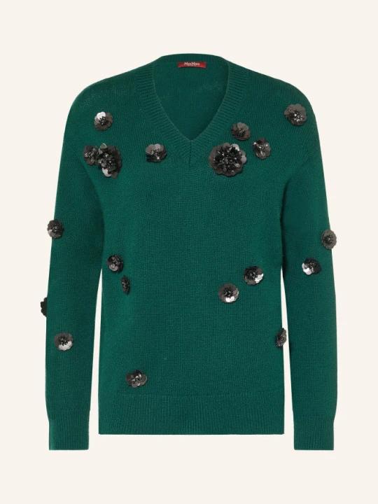 Zdjęcie produktu Max Mara Studio Sweter Nigella Z Cekinami I Kamieniami Ozdobnymi gruen