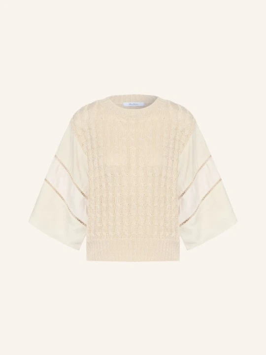 Zdjęcie produktu Max Mara Sweter Lniany Scatola Z Mieszanki Materiałów, Z Rękawami 3/4 beige