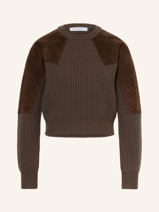 Zdjęcie produktu Max Mara Sweter Tropico Z Elementami Skórzanymi braun CIEMNOBRĄZOWY