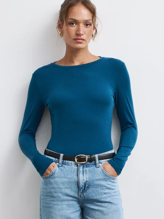 Zdjęcie produktu Medicine longsleeve damski z dodatkiem wełny turkusowy