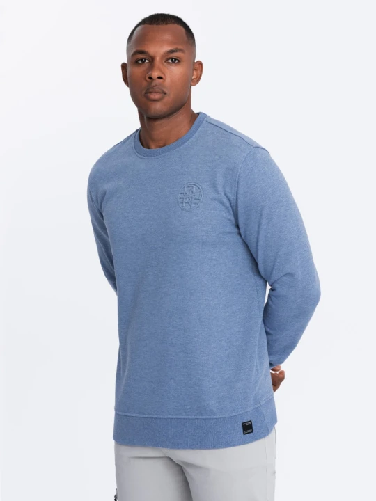 Zdjęcie produktu Melanżowa bluza dresowa męska z wyszywanym logotypem – indygo V4 Ombre Clothing denim