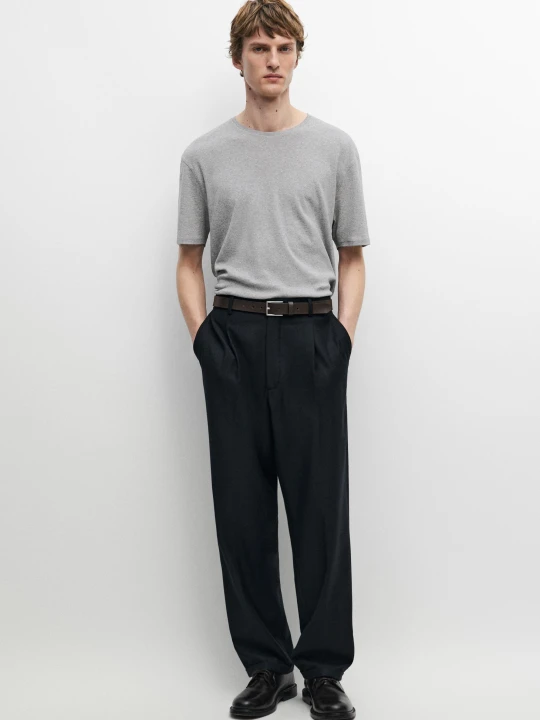 Zdjęcie produktu Melanżowa Koszulka Z Krótkim Rękawem Ze 100% Bawełny - Szary Pop - Massimo Dutti - Male