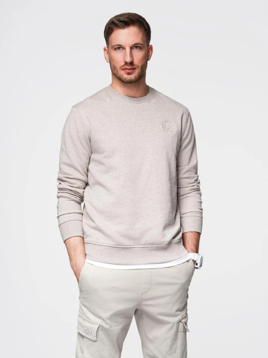 Zdjęcie produktu Melanżowa męska bluza dresowa z wyszywanym logotypem – beżowa V2 - Rozmiar: L Ombre Clothing