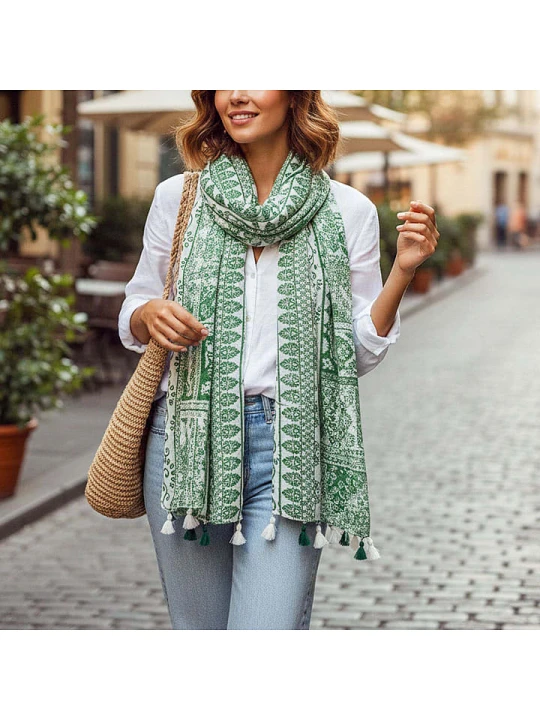 Zdjęcie produktu MENTHE À L'O Szal w kolorze zielono-białym - 170 x 85 cm rozmiar: onesize