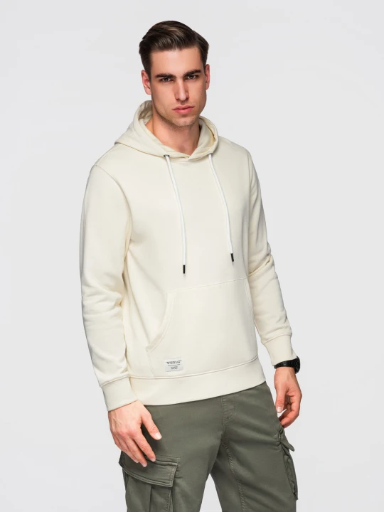 Zdjęcie produktu Męska bawełniana bluza dresowa BASIC kangurka z kapturem OM-SSBN-0270 - Rozmiar: S Ombre Clothing kremowy
