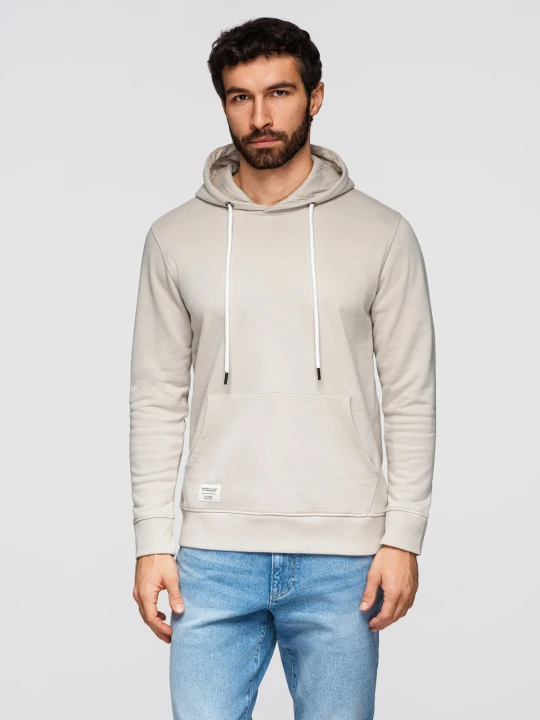 Zdjęcie produktu Męska bawełniana bluza dresowa BASIC kangurka z kapturem OM-SSBN-0270 - Rozmiar: XXL Ombre Clothing beżowy