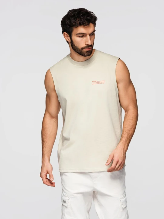Zdjęcie produktu Męska bawełniana koszulka bez rękawów TANK TOP - kremowa V3 Ombre Clothing szary