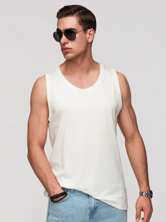 Zdjęcie produktu Męska bawełniana koszulka tank top BASIC – biała V1 - Rozmiar: M Ombre Clothing