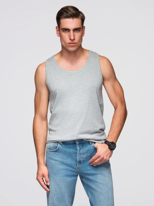 Zdjęcie produktu Męska bawełniana koszulka tank top BASIC – szary melanż V2 - Rozmiar: S Ombre Clothing