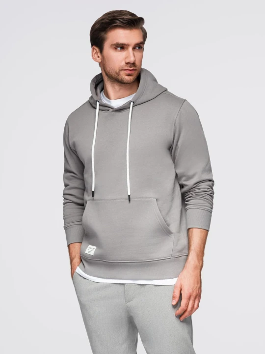 Zdjęcie produktu Męska bluza dresowa BASIC kangurka z kapturem - szara V8 - Rozmiar: S Ombre Clothing