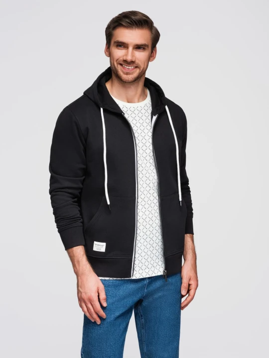 Zdjęcie produktu Męska bluza dresowa BASIC rozpinana z kapturem - czarna V5 - Rozmiar: S Ombre Clothing