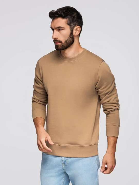 Zdjęcie produktu Męska bluza dresowa BASIC z okrągłym dekoltem - brązowa V2 - Rozmiar: M Ombre Clothing