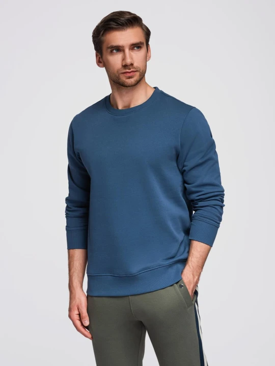 Zdjęcie produktu Męska bluza dresowa BASIC z okrągłym dekoltem - granatowa V4 - Rozmiar: XXL Ombre Clothing