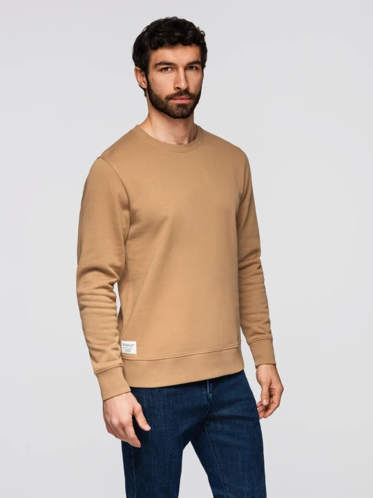 Zdjęcie produktu Męska bluza dresowa BASIC z okrągłym dekoltem OM-SSBN-0271 - Rozmiar: XXL Ombre Clothing brązowy