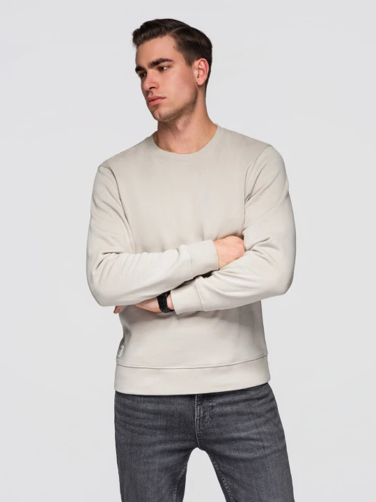 Zdjęcie produktu Męska bluza dresowa BASIC z okrągłym dekoltem OM-SSBN-0271 - Rozmiar: XXL Ombre Clothing beżowy
