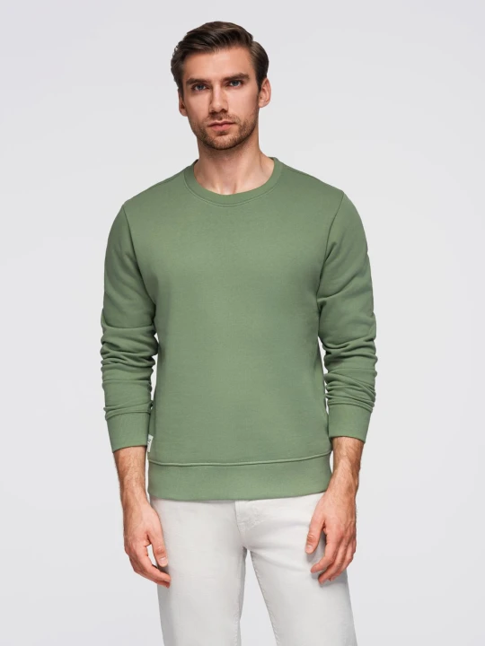 Zdjęcie produktu Męska bluza dresowa BASIC z okrągłym dekoltem - zielona V3 Ombre Clothing