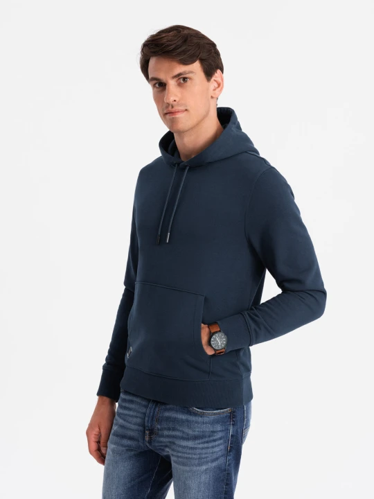 Zdjęcie produktu Męska bluza dresowa kangurka z kapturem BASIC – granatowa V1 - Rozmiar: M Ombre Clothing