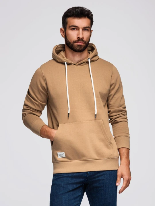 Zdjęcie produktu Męska bluza dresowa kangurka z kapturem - brązowa V2 - Rozmiar: XXL Ombre Clothing