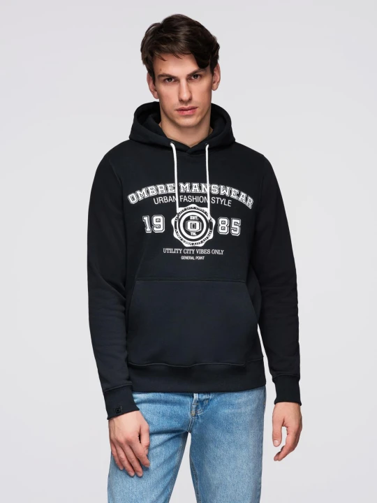 Zdjęcie produktu Męska bluza dresowa z kapturem i grafiką - czarna V3 Ombre Clothing