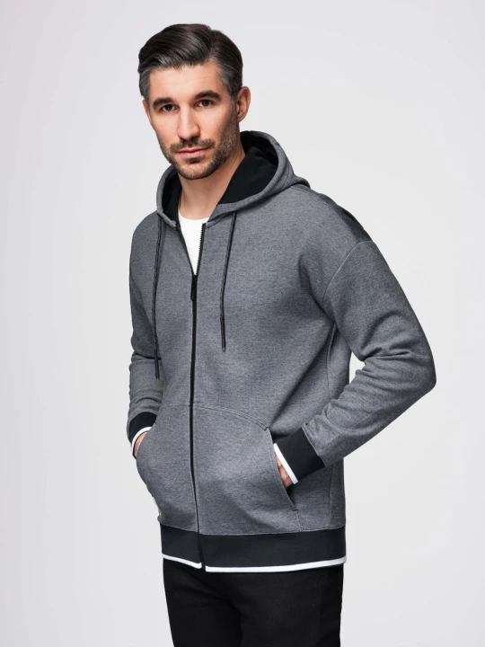 Zdjęcie produktu Męska bluza dresowa z kapturem o delikatnej strukturze – czarna V1 - Rozmiar: M Ombre Clothing